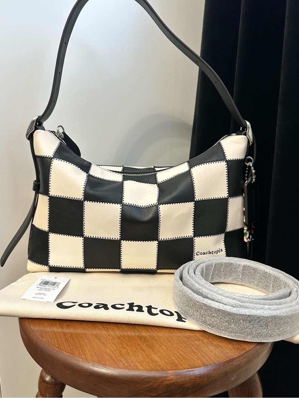 Coach Checkerboard Black and White Patchwork Shoulder Bag
